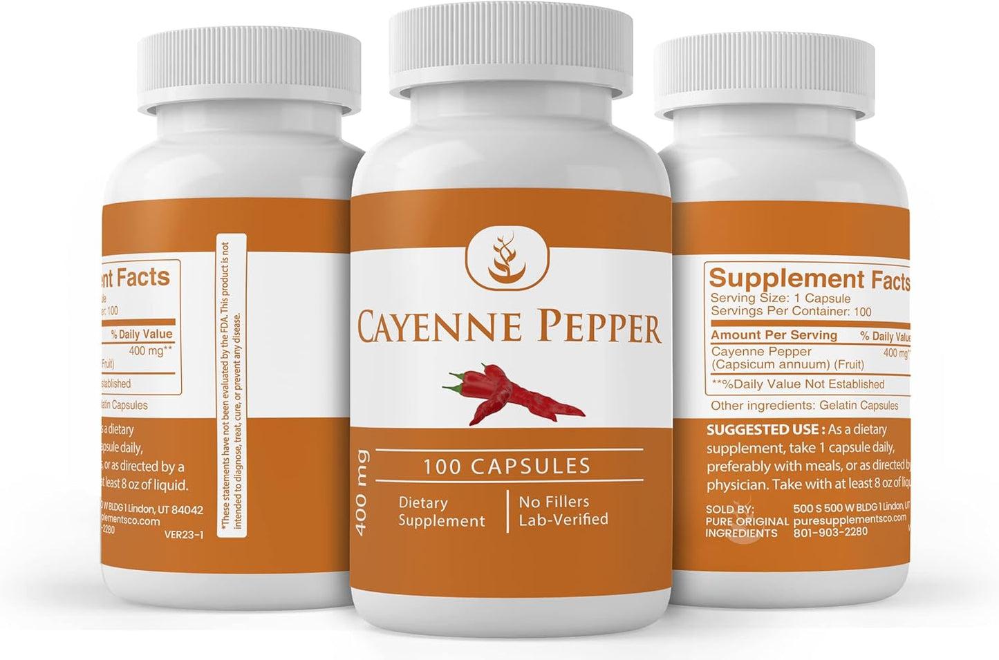 100 Capsules of Pure Cayenne Pepper with Original Ingredients - Lab Verified, Additive-Free & Filler-Free