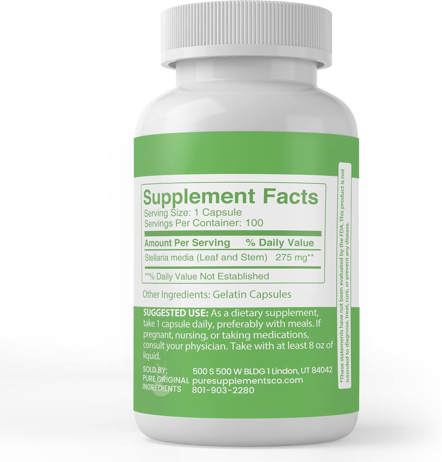 100 Capsules of Pure Chickweed Herb - Lab Verified, No Additives or Fillers