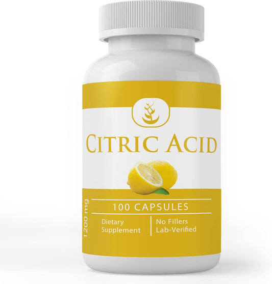 100 Capsules of Pure Citric Acid - Original Ingredients, Lab Verified, No Additives or Fillers