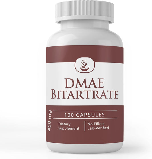 100 Capsules of Pure DMAE Bitartrate - Original Ingredients, Lab Verified, No Additives or Fillers