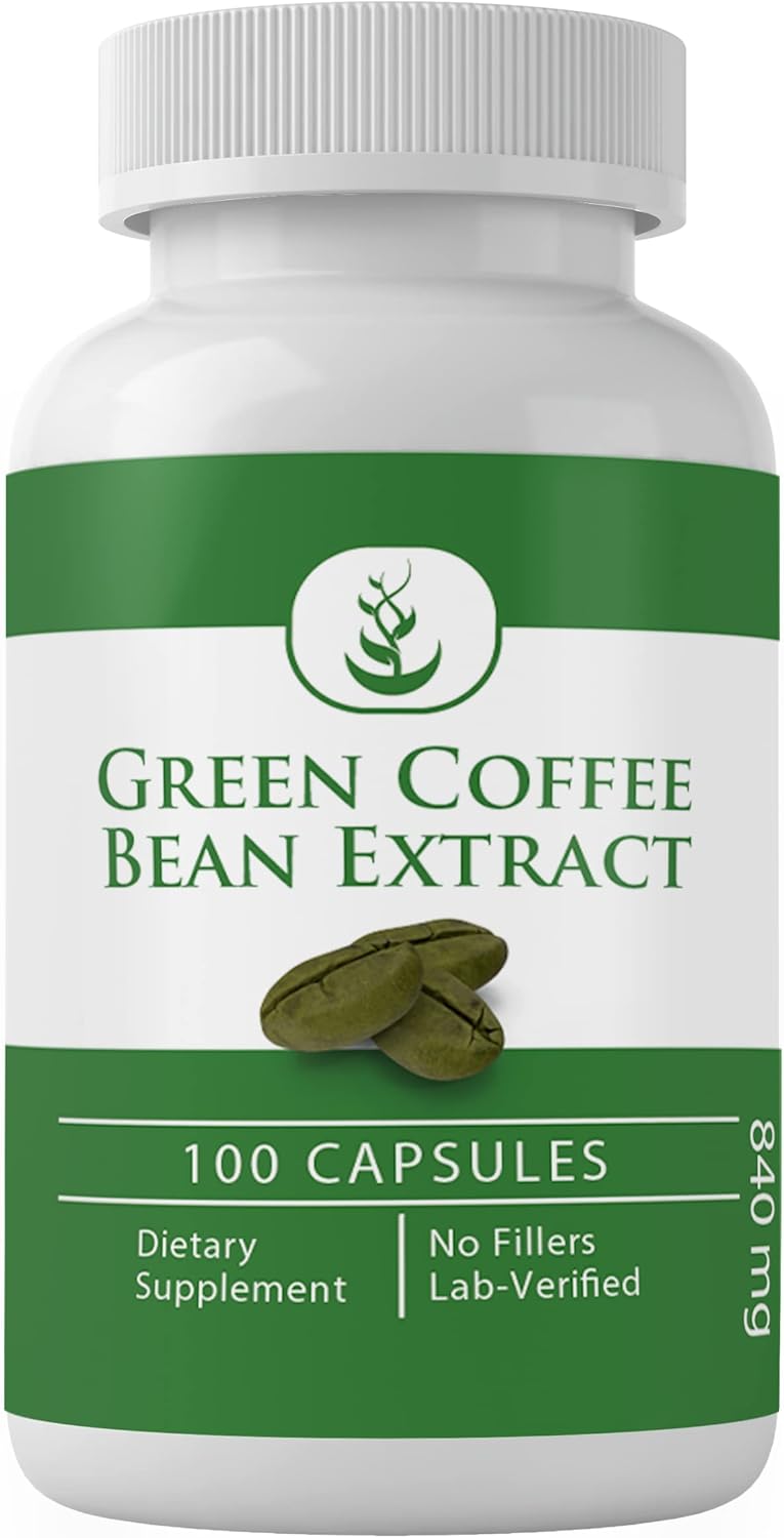 100 Capsules of Pure Green Coffee Bean Extract - No Additives or Fillers - Lab Verified Quality