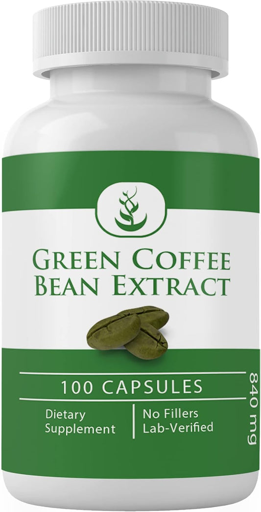 100 Capsules of Pure Green Coffee Bean Extract - No Additives or Fillers - Lab Verified Quality