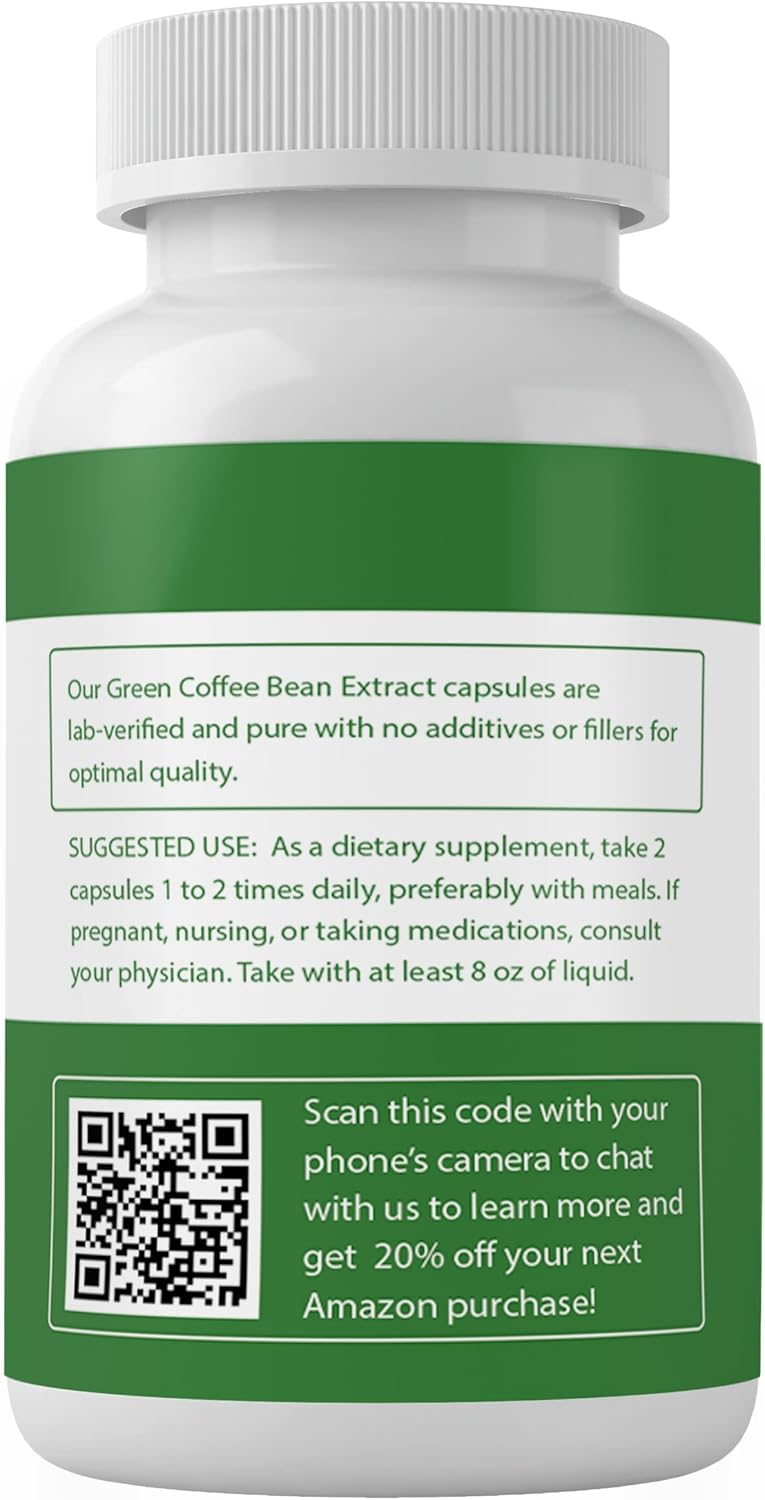 100 Capsules of Pure Green Coffee Bean Extract - No Additives or Fillers - Lab Verified Quality