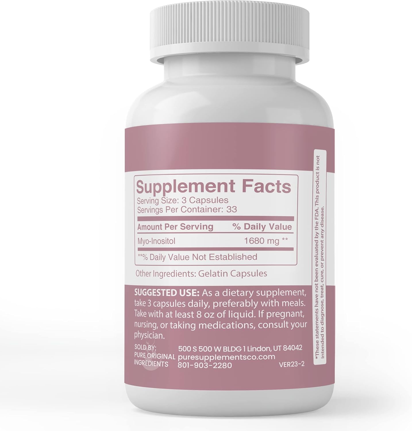 100 Capsules of Pure Inositol Supplement - No Additives, Lab Verified and Original Ingredients
