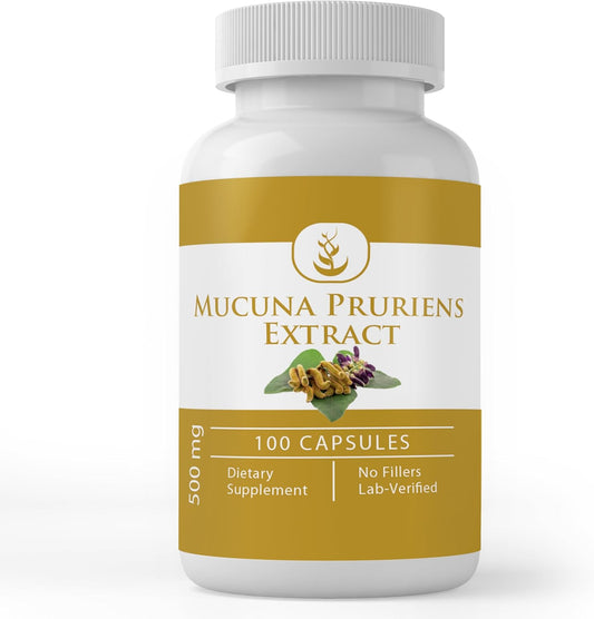 100 Capsules of Pure Mucuna Pruriens with Original Ingredients, Lab Verified - No Additives or Fillers