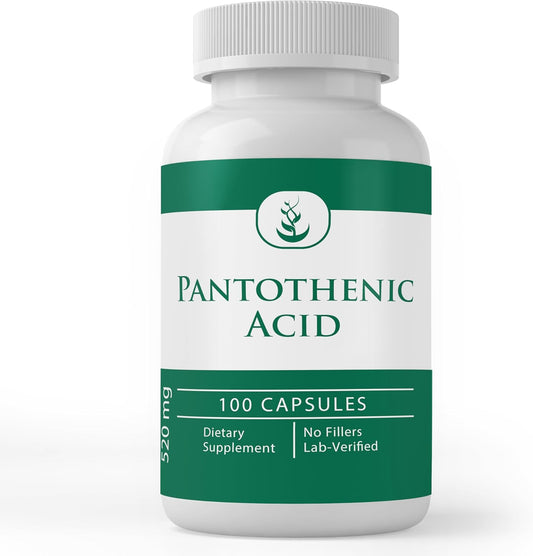 100 Capsules of Pure Pantothenic Acid with Vitamin B5 and Calcium Supplement - Original Ingredients