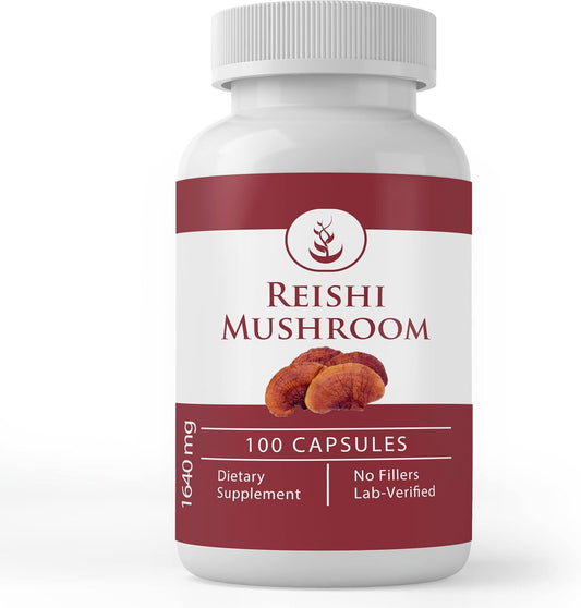 100 Capsules of Pure Reishi Mushroom with Original Ingredients - Lab Verified, No Additives or Fillers