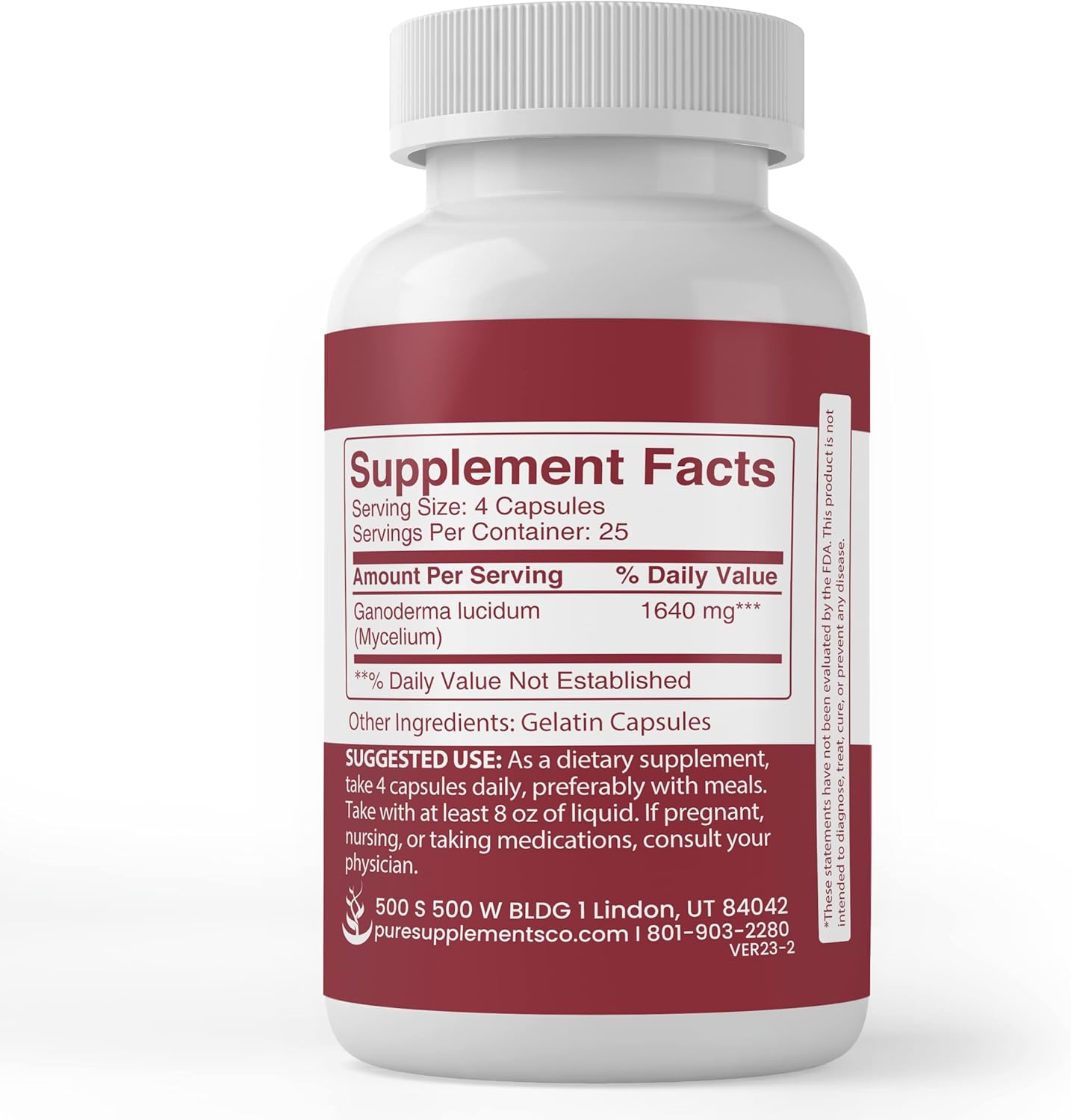 100 Capsules of Pure Reishi Mushroom with Original Ingredients - Lab Verified, No Additives or Fillers