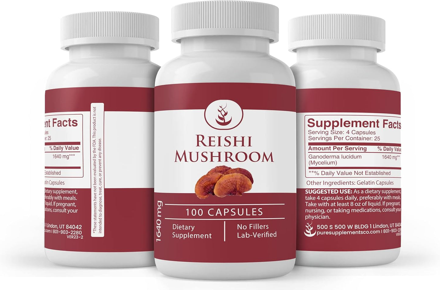 100 Capsules of Pure Reishi Mushroom with Original Ingredients - Lab Verified, No Additives or Fillers