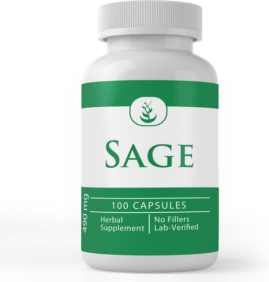 100 Capsules of Pure Sage - Original Ingredients, Lab Verified, No Additives or Fillers