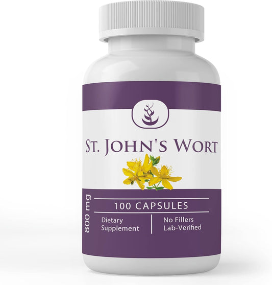 100 Capsules of Pure St. John's Wort with Original Ingredients, Lab Verified, No Additives