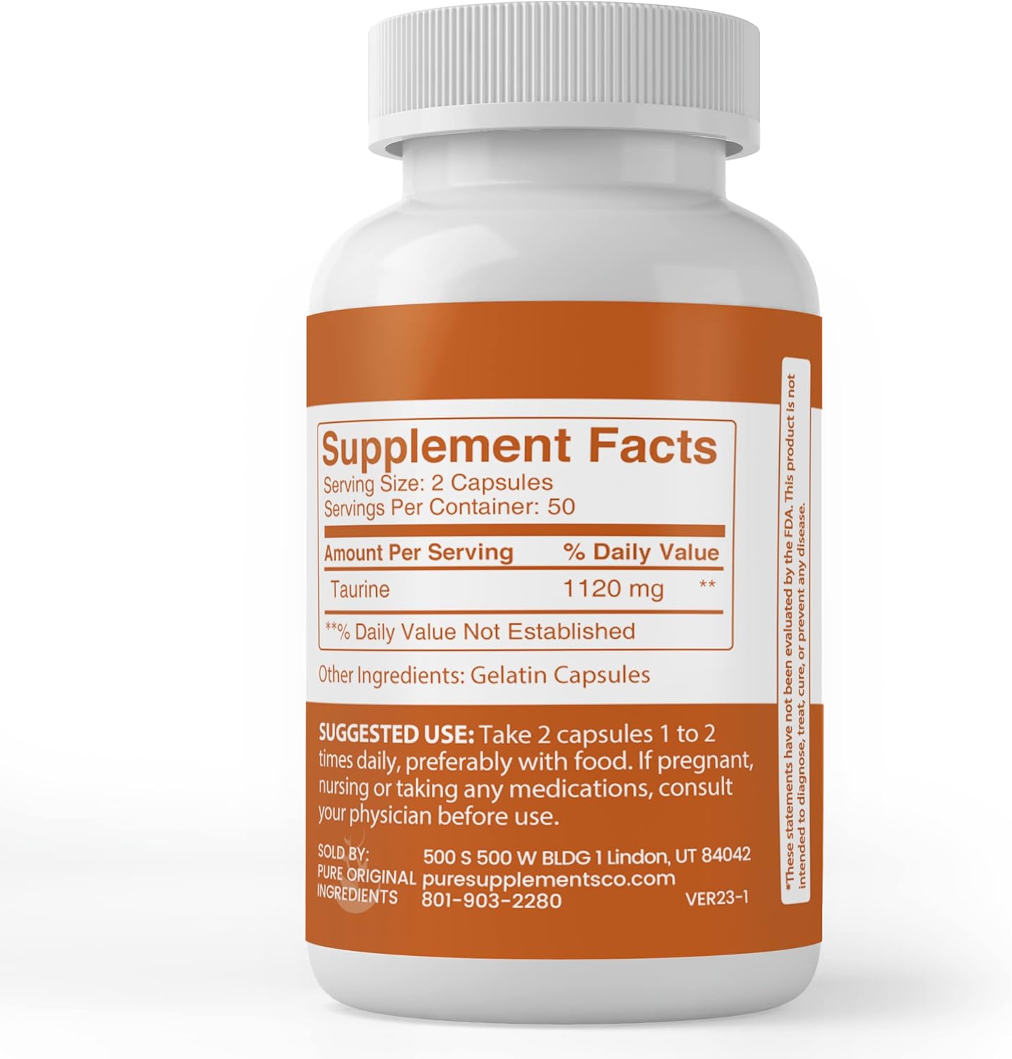 100 Capsules of Pure Taurine with Original Ingredients - Lab Verified, No Additives or Fillers