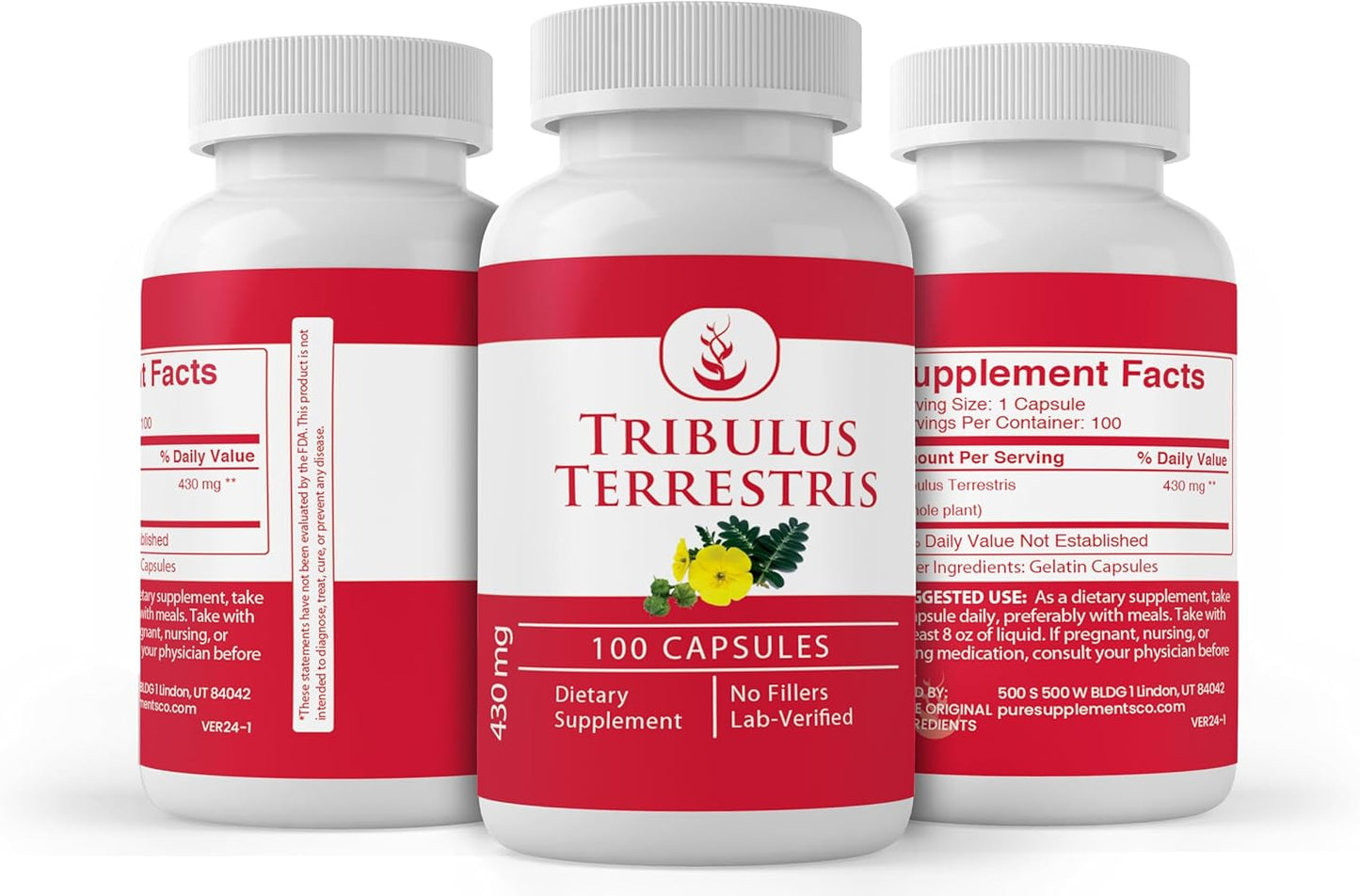 100 Capsules of Pure Tribulus Terrestris Extract - Lab Verified, No Additives or Fillers