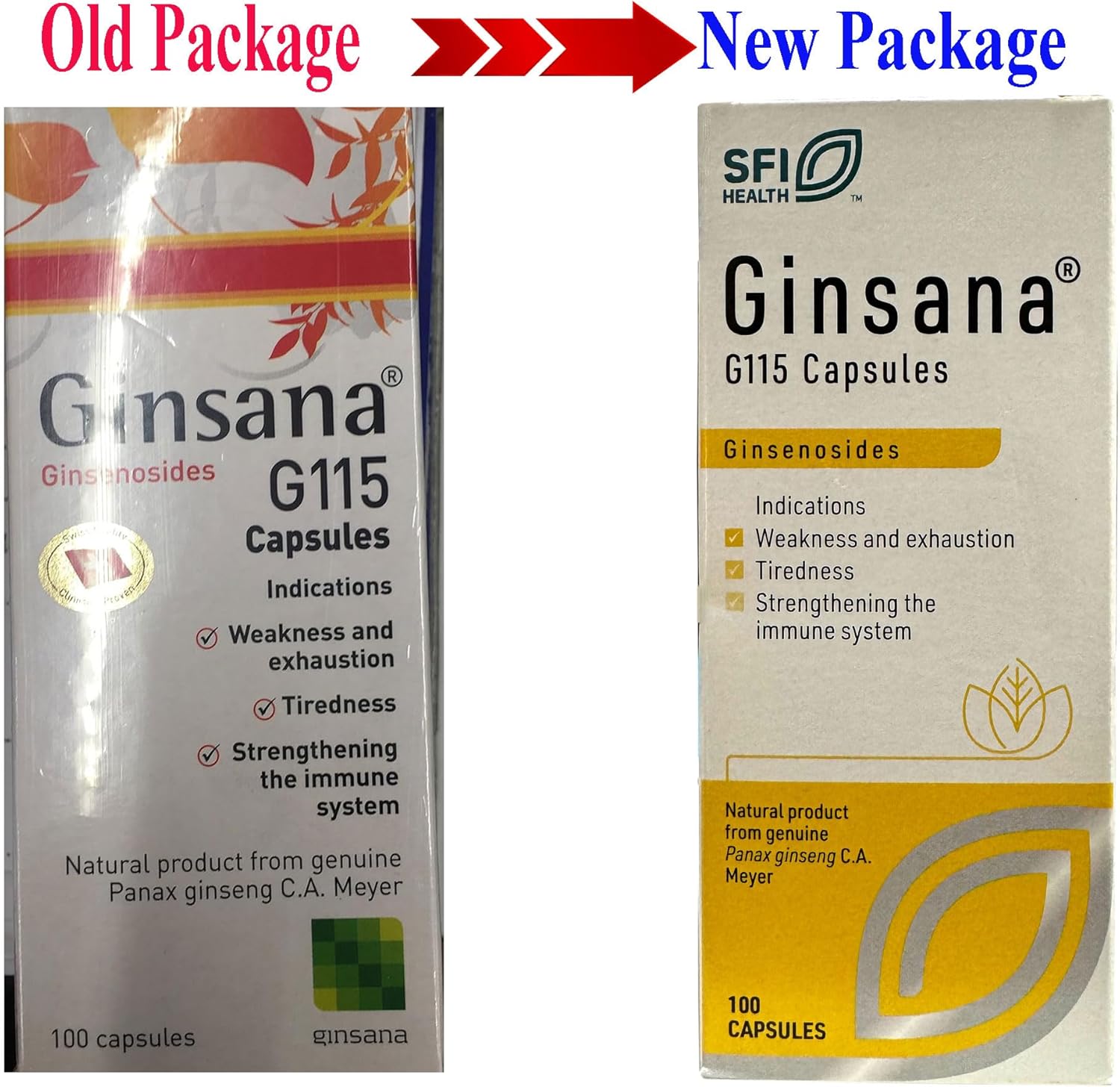100 Capsules of SFI Health Ginsana Ginsenosides G115 for Boosting Immunity and Fighting Fatigue