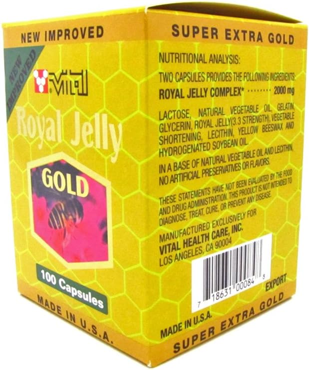 100 Capsules of Vital Health's Enhanced Super Gold Royal Jelly Formula