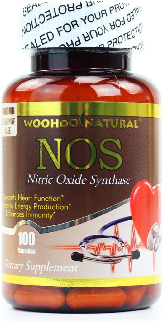 100 Capsules of WOOHOO Natural Nitric Oxide Synthase NOS Supplement for Enhanced Athletic Performance and Circulation