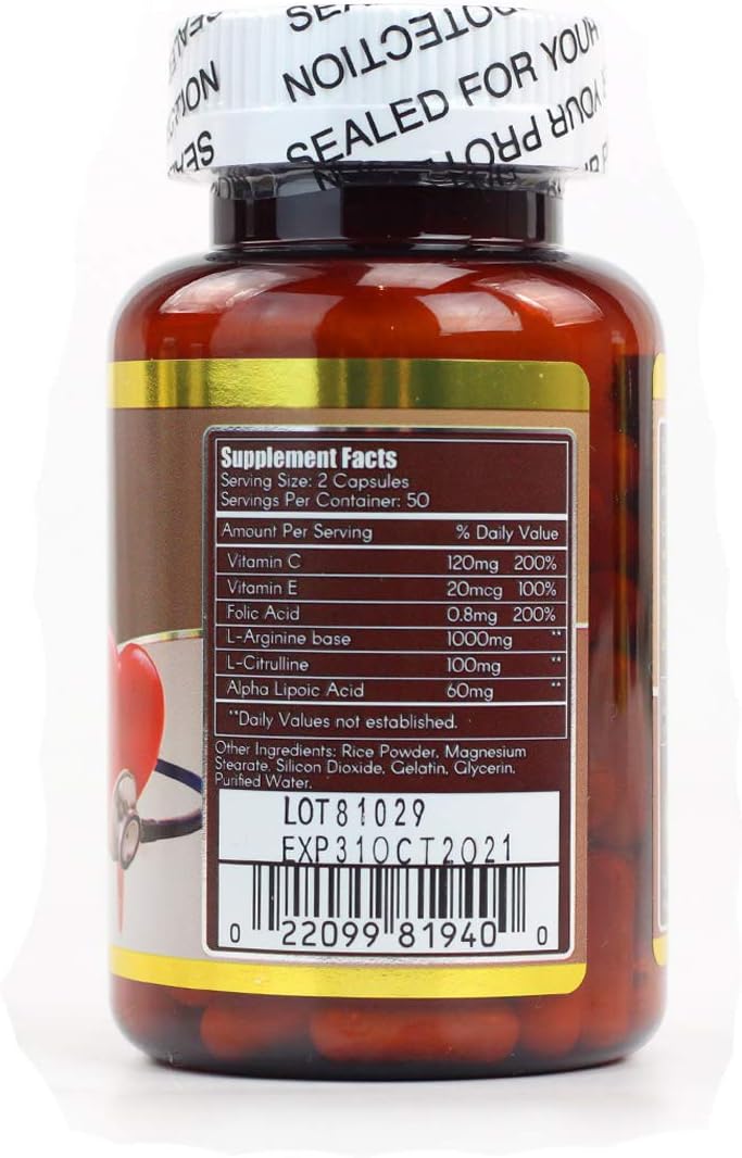 100 Capsules of WOOHOO Natural Nitric Oxide Synthase NOS Supplement for Enhanced Athletic Performance and Circulation