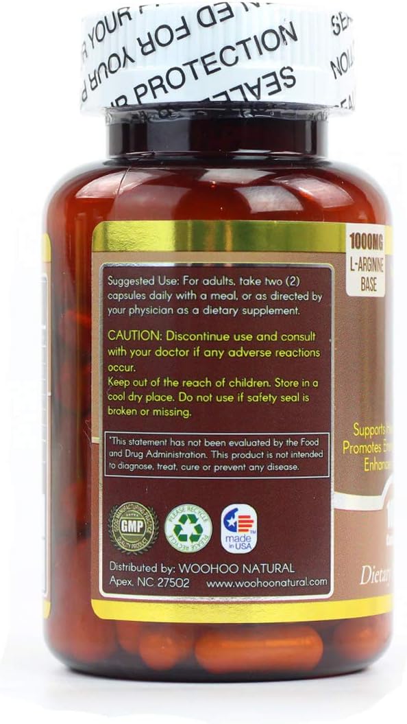 100 Capsules of WOOHOO Natural Nitric Oxide Synthase NOS Supplement for Enhanced Athletic Performance and Circulation