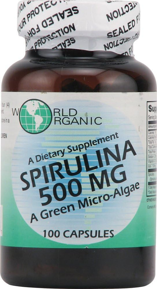 100 Capsules of World Organic Spirulina - 500 mg - Natural Superfood Supplement