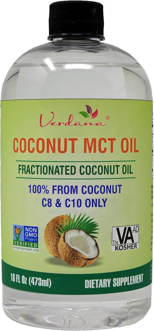 100% Coconut Derived Verdana Coconut MCT Oil - 16 Fl Oz - Kosher, Vegan, Non-GMO - Ideal for Keto and Paleo Diet, Ayurvedic Oil Pulling Mouthwash