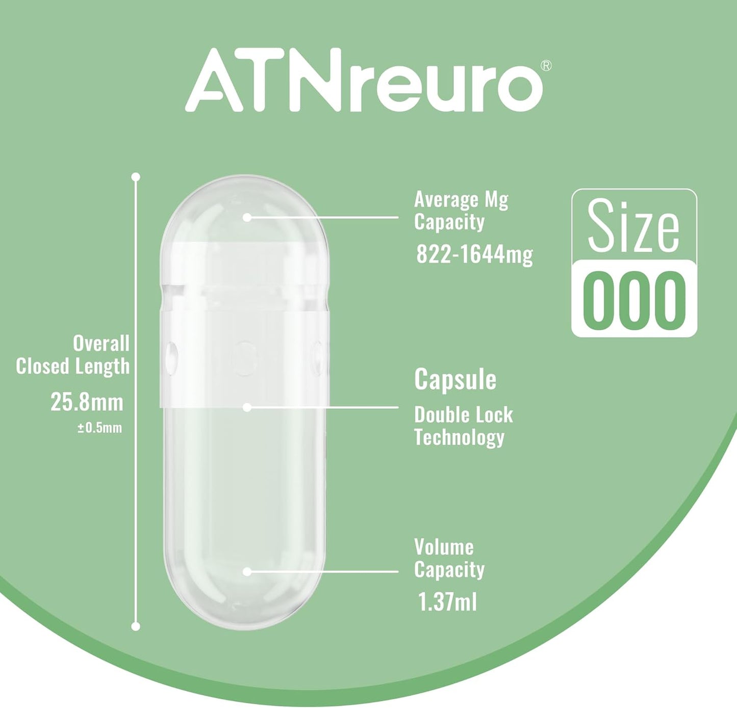 100 Count ATNreuro Size 000 Clear Empty Gelatin Capsules with 2 Micro Spoons for Powders and Supplements