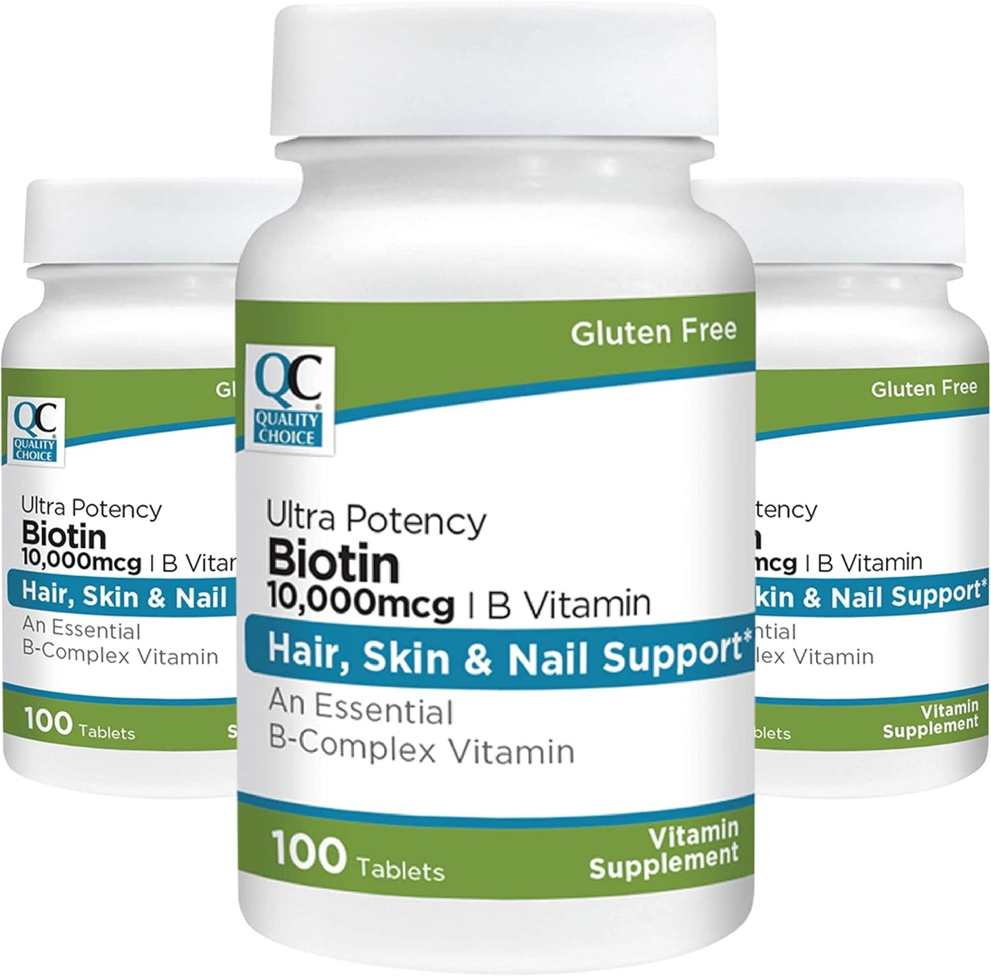 100 Count Biotin 10,000 mcg + B Tablets for Stronger Nails, Skin, & Hair - High Potency Formula