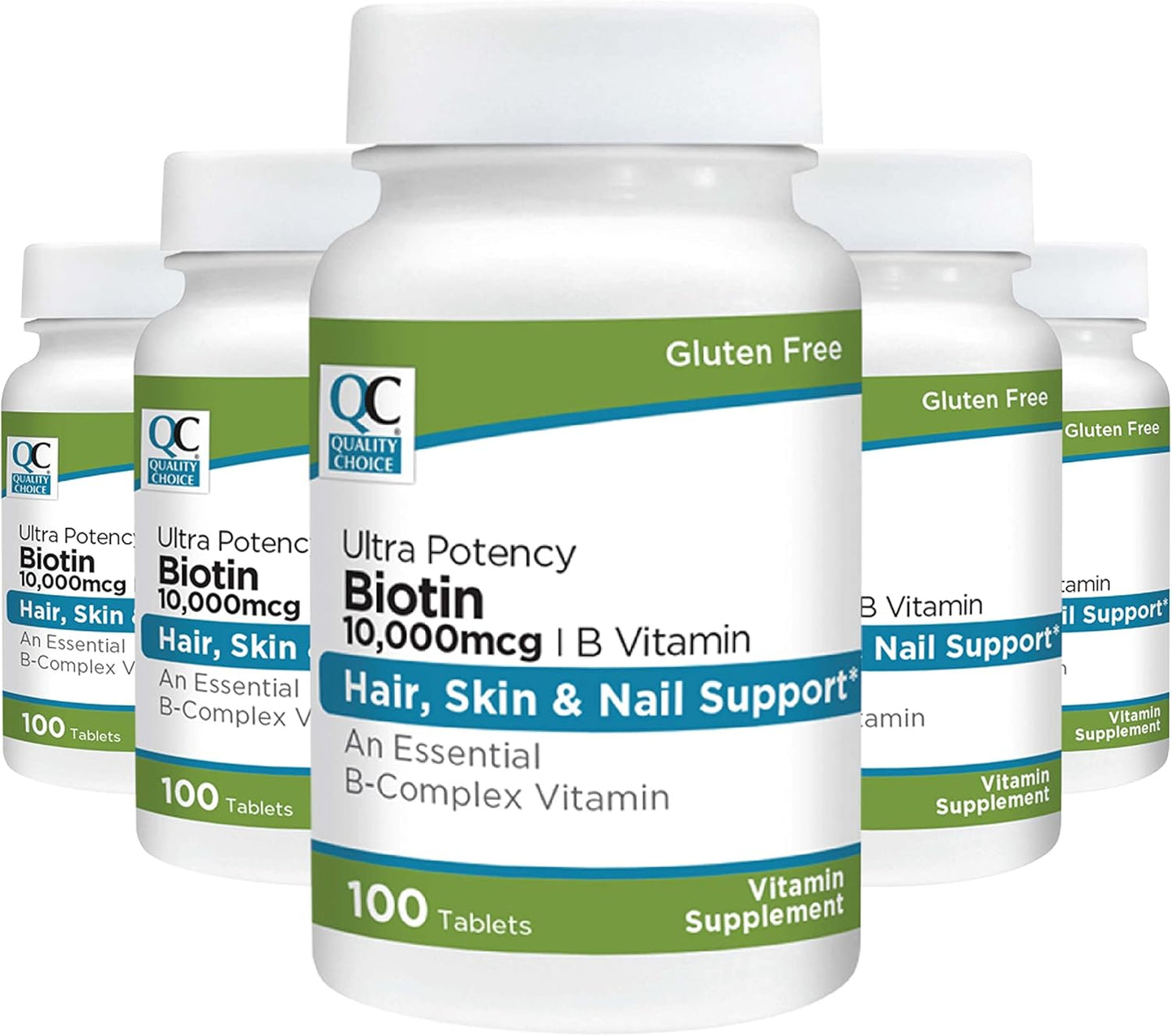 100 Count Biotin 10,000 mcg + B Tablets for Stronger Nails, Skin, & Hair - High Potency Formula