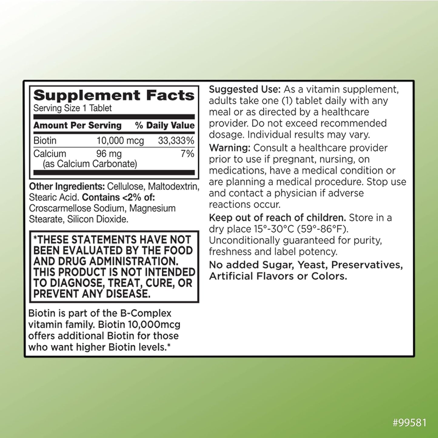 100 Count Biotin 10,000 mcg + B Tablets for Stronger Nails, Skin, & Hair - High Potency Formula