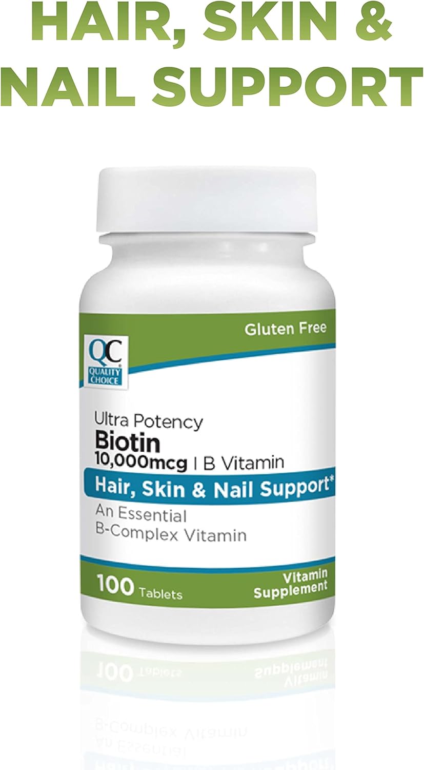 100 Count Biotin 10,000 mcg + B Tablets for Stronger Nails, Skin, & Hair - High Potency Formula