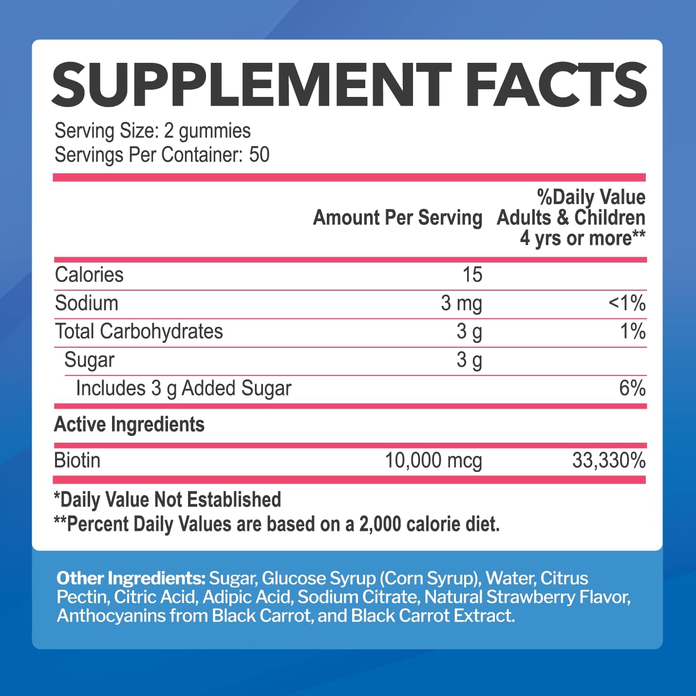 100 Count Biotin Gummies for Hair, Skin & Nails - 10,000mcg Extra Strength - Gluten-Free, Vegan, Non-GMO - Strawberry Flavor - 100 Gummies