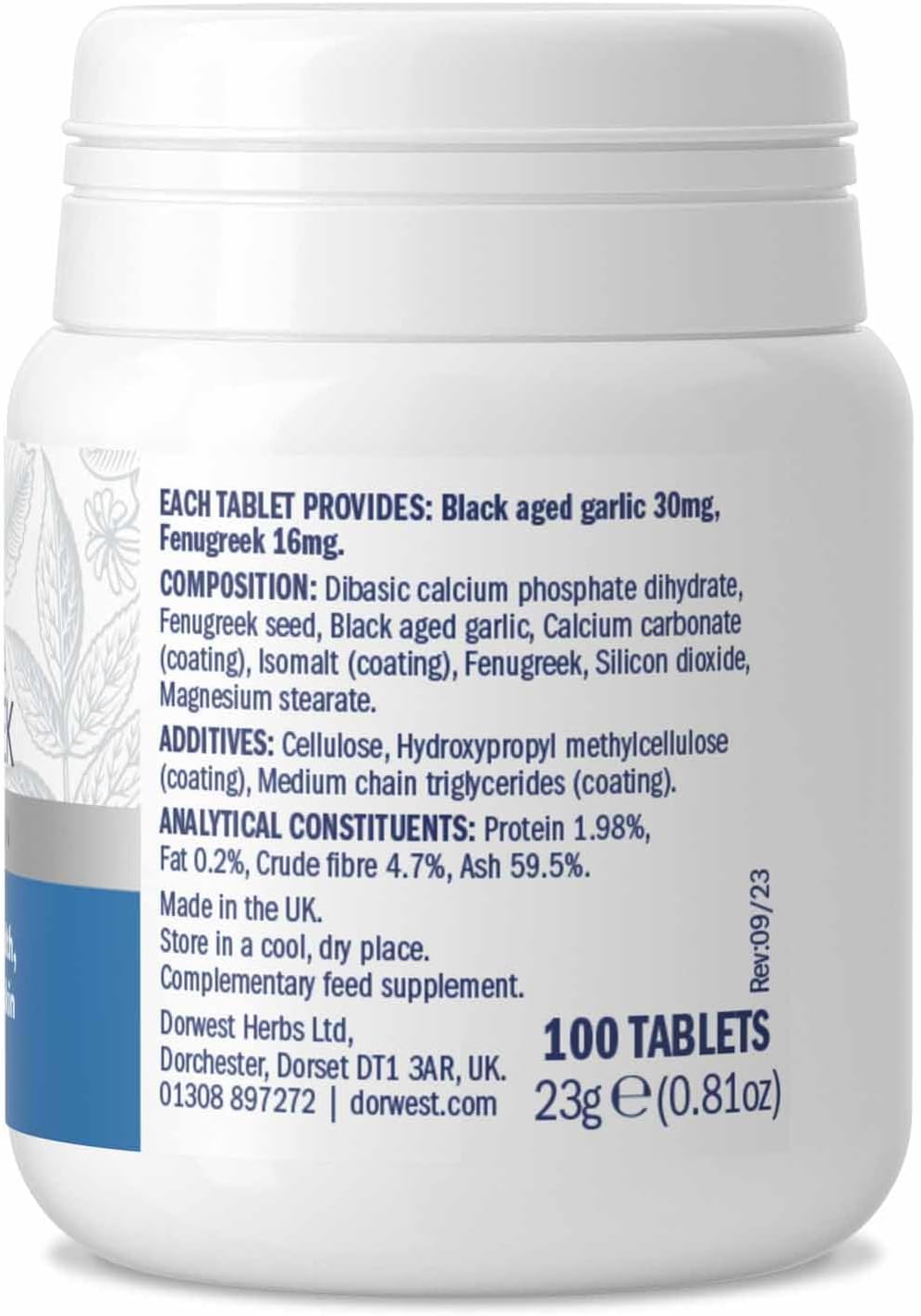 100 Count Garlic and Fenugreek Tablets for Dogs and Cats by DORWEST HERBS