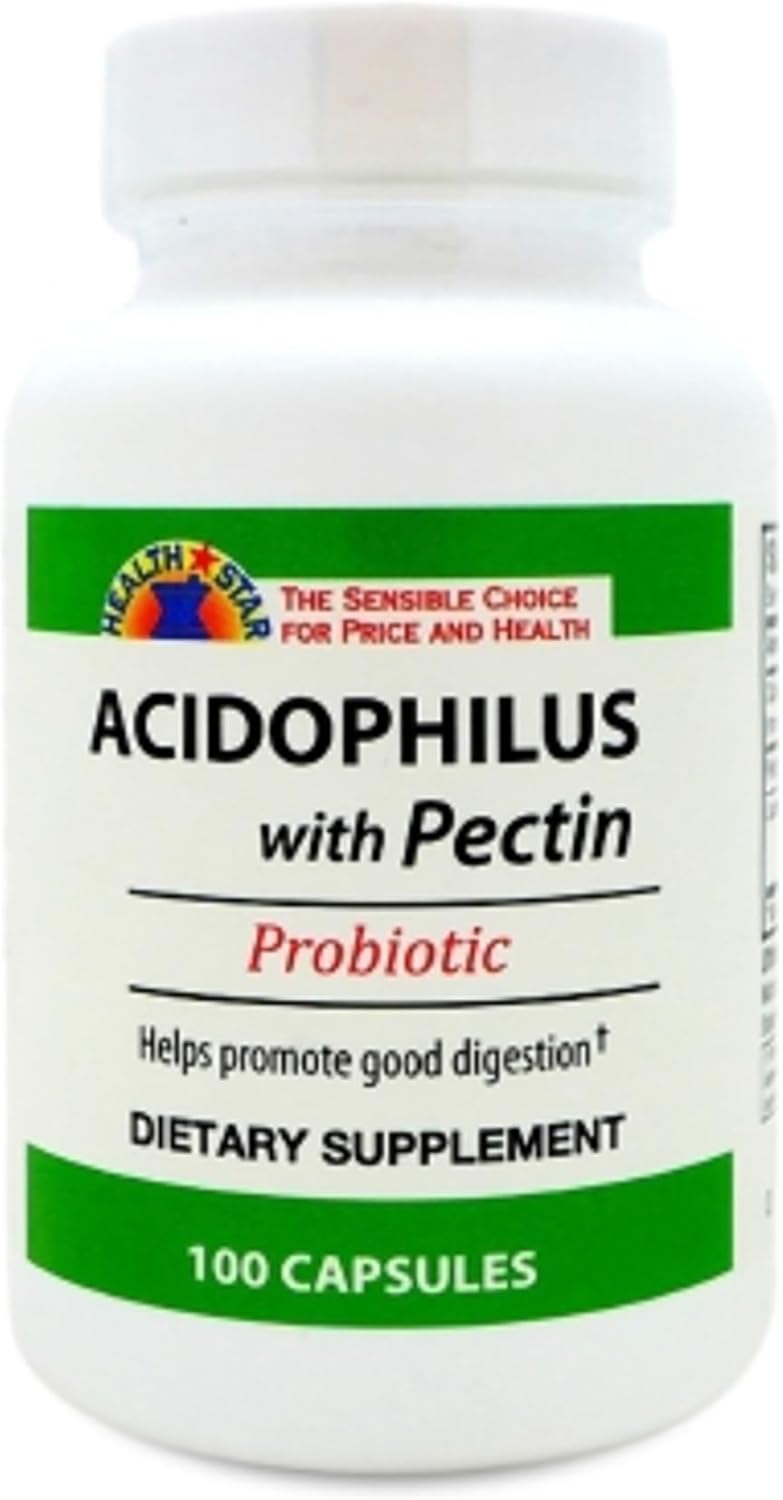 100 Count GeriCare Acidophilus with Pectin Probiotic Capsules for Intestinal Flora, Digestive Health, Immune Support, and Bone Strength