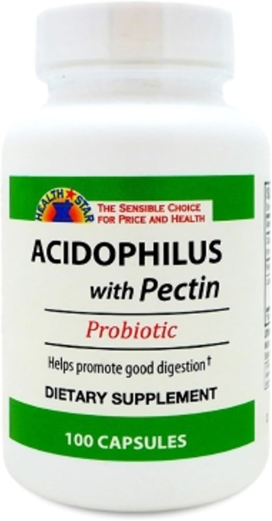 100 Count GeriCare Acidophilus with Pectin Probiotic Capsules for Intestinal Flora, Digestive Health, Immune Support, and Bone Strength