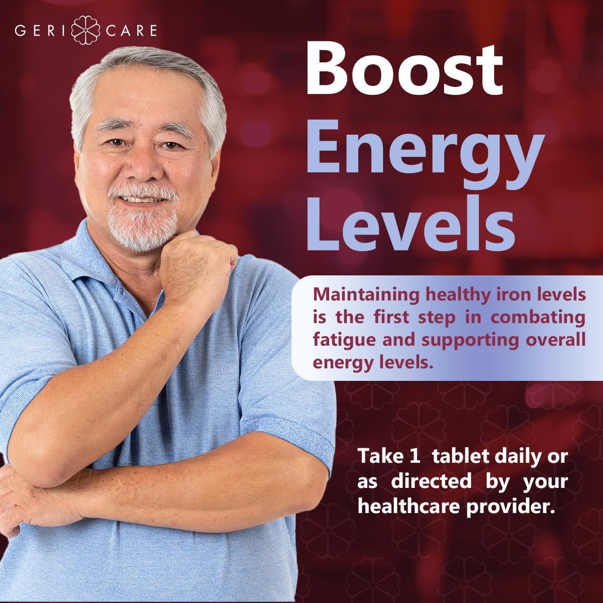 100 Count Gericare Iron 27mg Ferrous Gluconate 240mg Supplement for Energy Boost