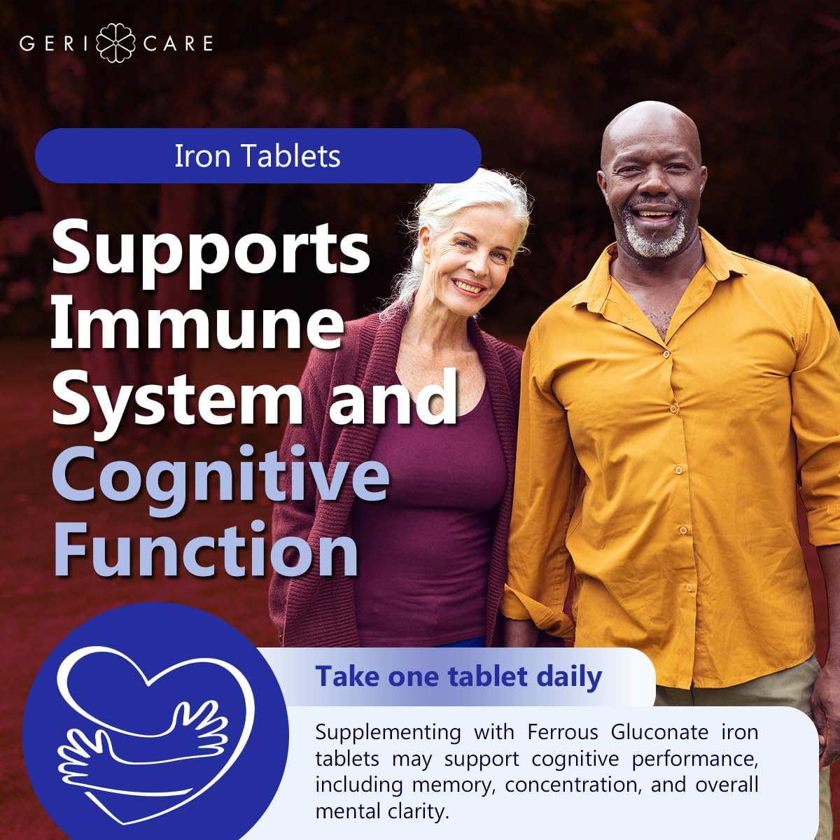 100 Count Gericare Iron 27mg Ferrous Gluconate 240mg Supplement for Energy Boost