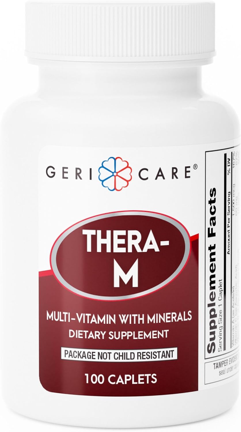 100 Count GeriCare Thera High Potency Multivitamin Mineral Caplets for Nutritional Support