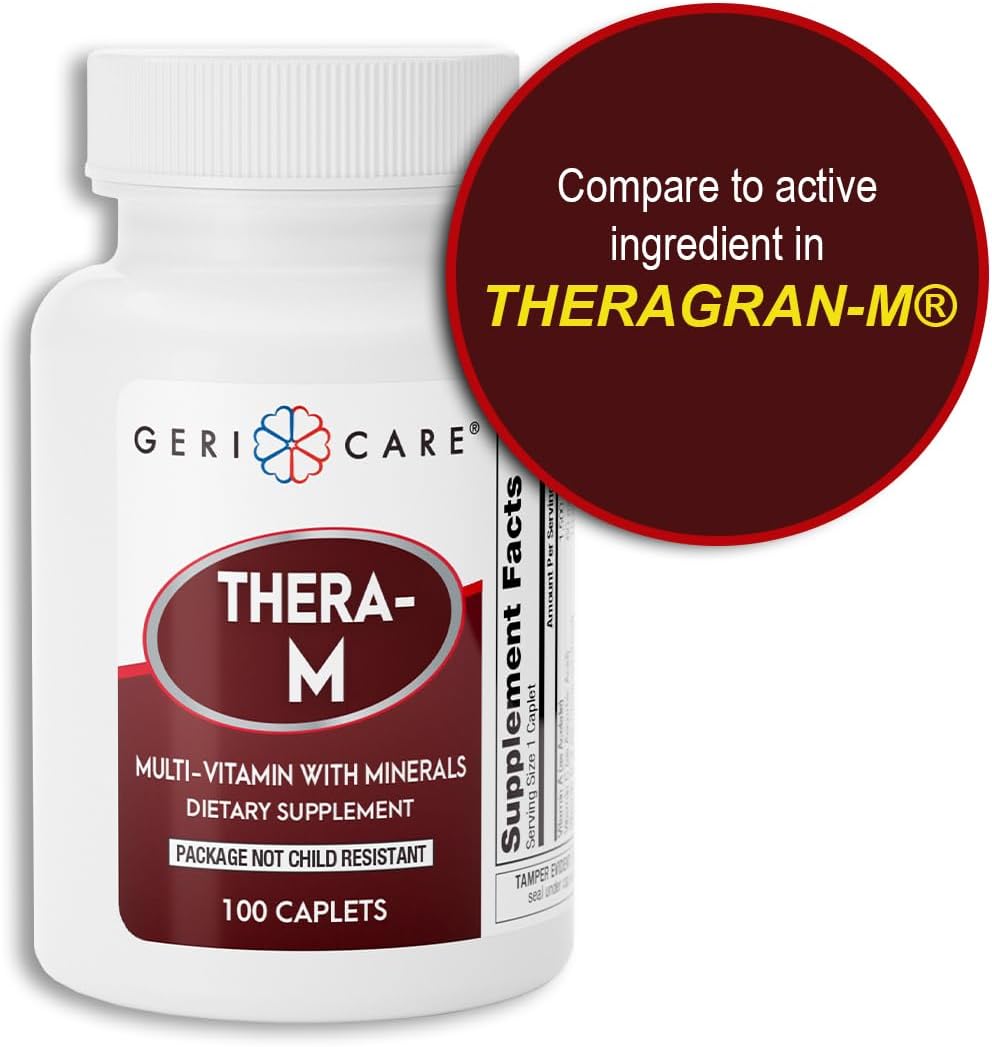 100 Count GeriCare Thera High Potency Multivitamin Mineral Caplets for Nutritional Support