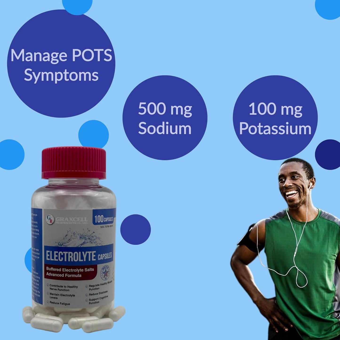 100 Count Graxcell Electrolyte Capsules for Hydration and Muscle Recovery