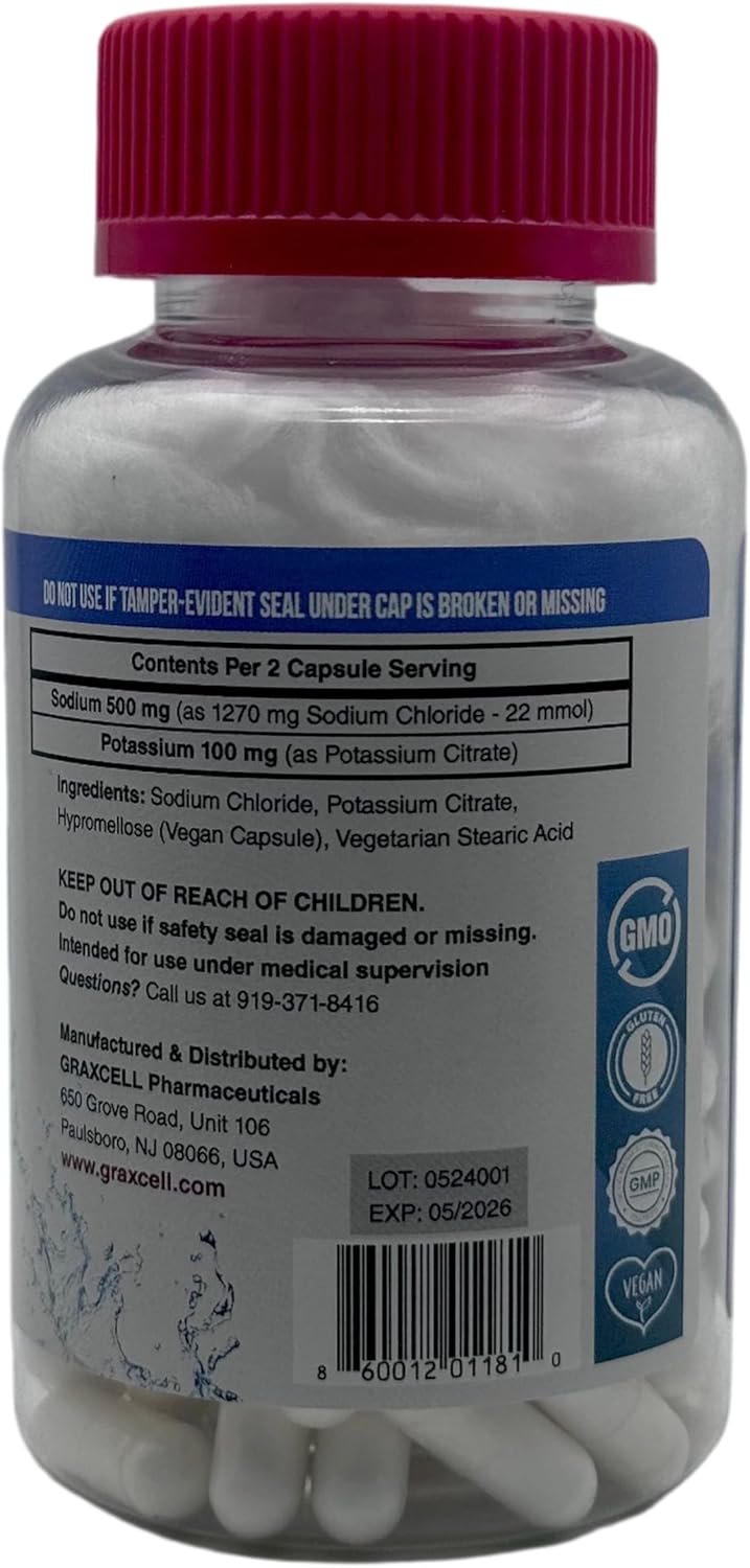 100 Count Graxcell Electrolyte Capsules for Hydration and Muscle Recovery