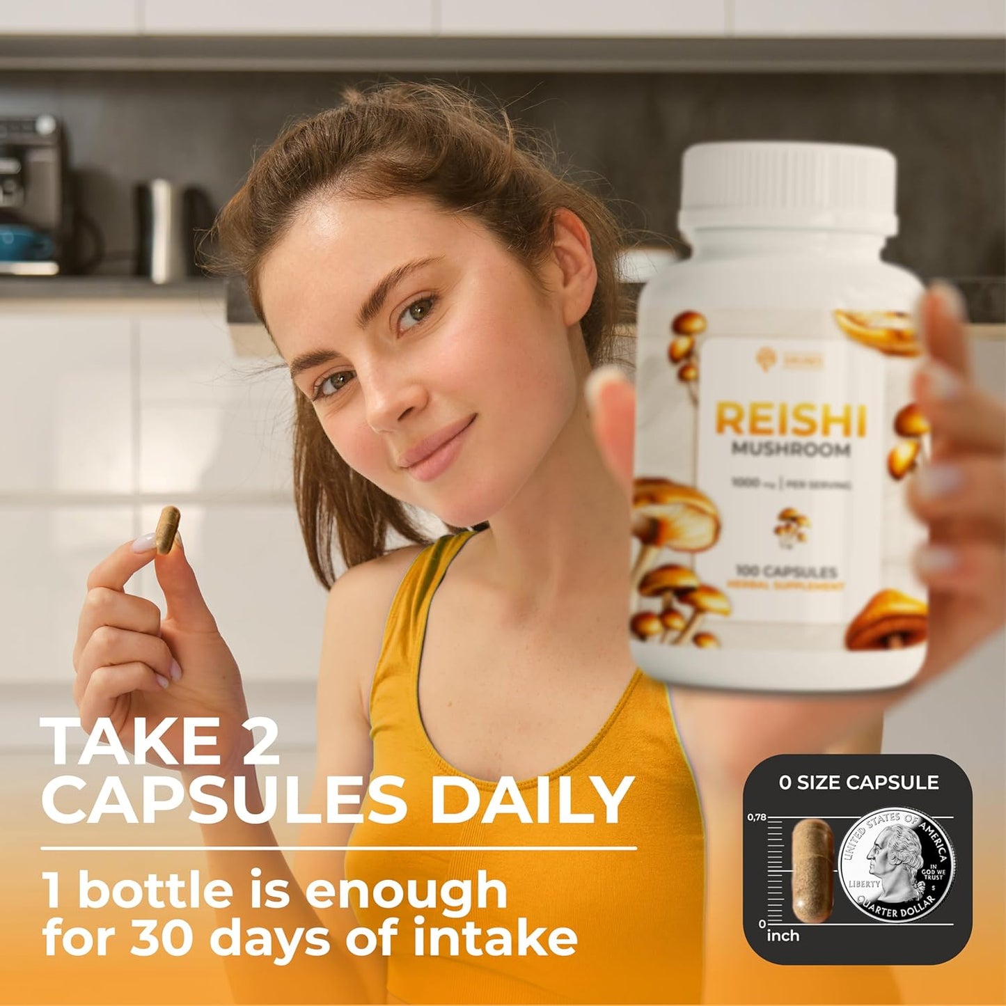 100-Count High-Strength Reishi Mushroom Capsules for Stress Relief and Immune Support - Non-GMO Superfood Supplement