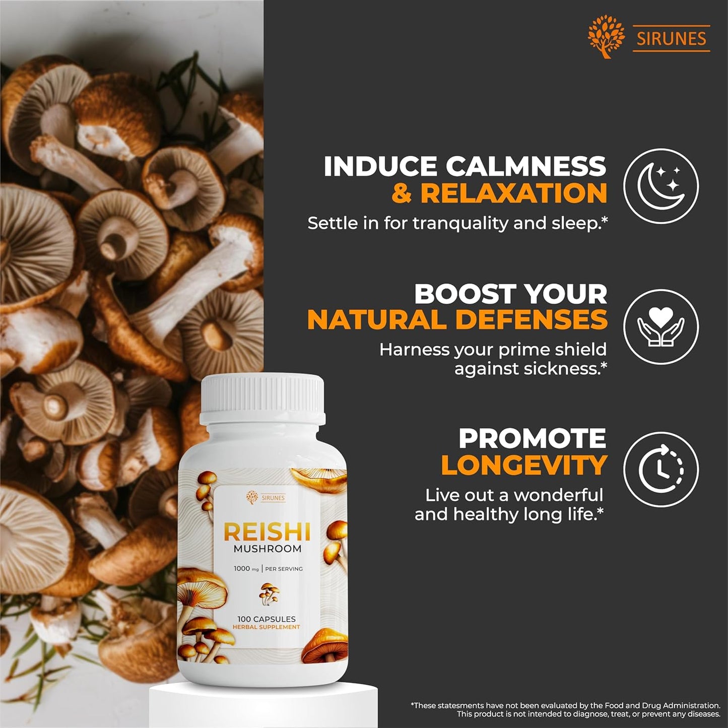 100-Count High-Strength Reishi Mushroom Capsules for Stress Relief and Immune Support - Non-GMO Superfood Supplement