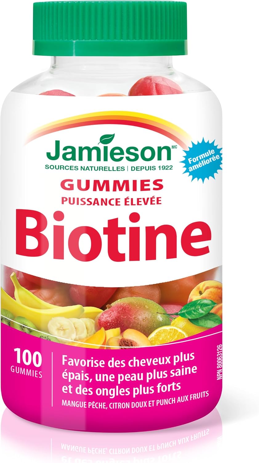 100 Count Jamieson High Potency Biotin Gummies for Hair, Skin, and Nails