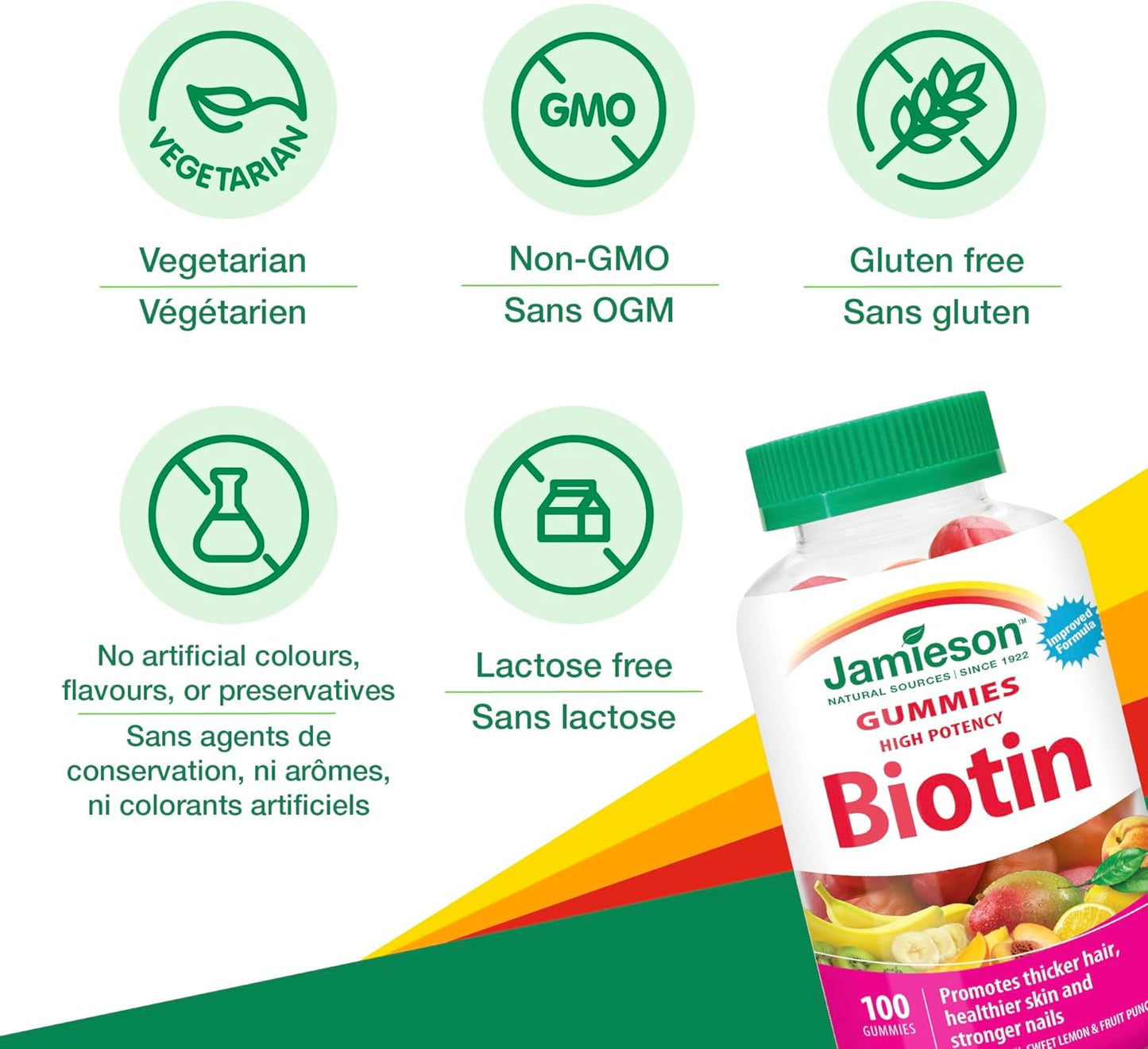 100 Count Jamieson High Potency Biotin Gummies for Hair, Skin, and Nails
