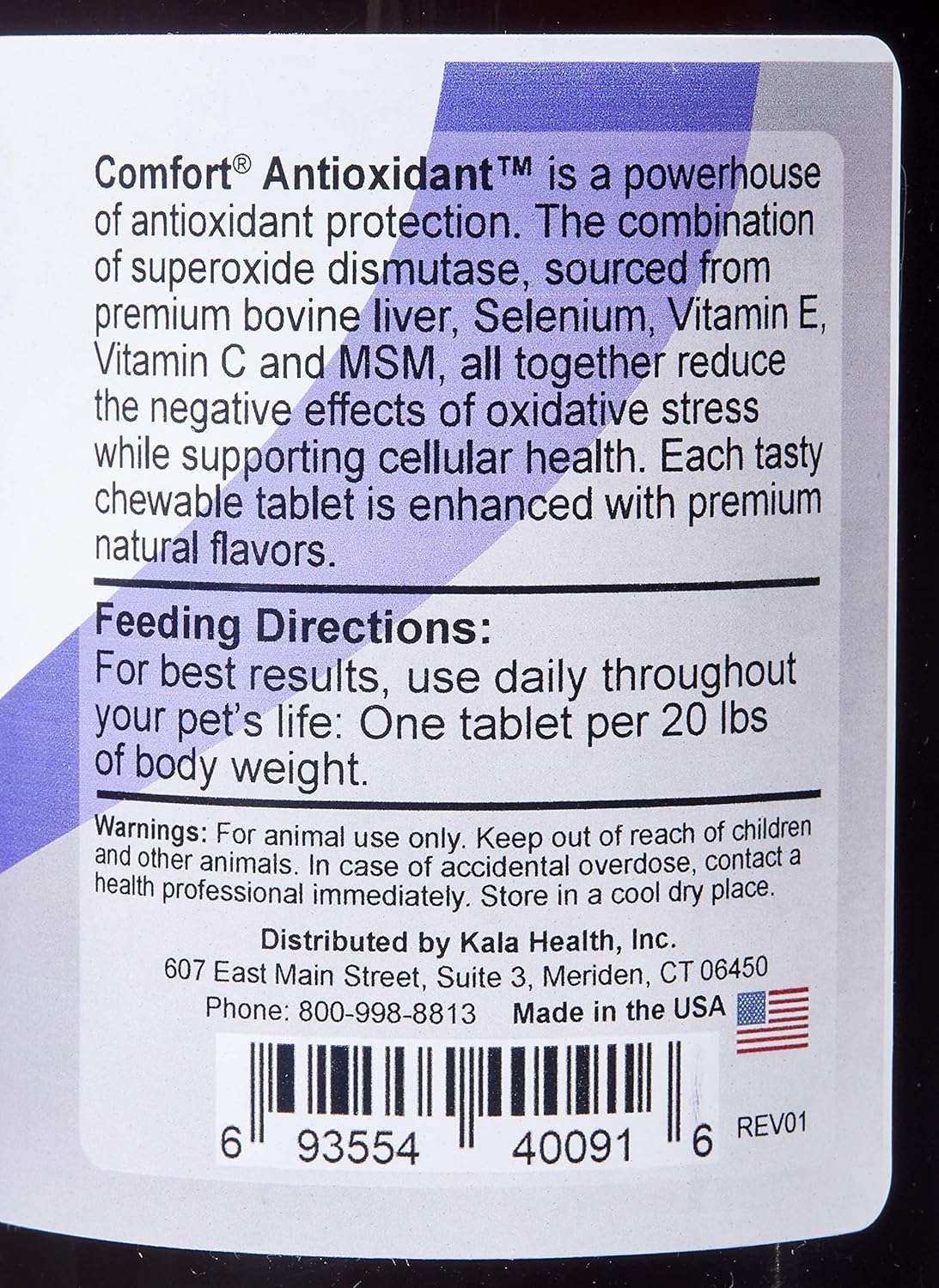 100-Count Kala Health COMFORT Antioxidant Supplement for Dogs: Immune Support, Skin Allergy Relief - MSM, Superoxide Dismutase, Selenium, Vitamin C & E - Made in USA