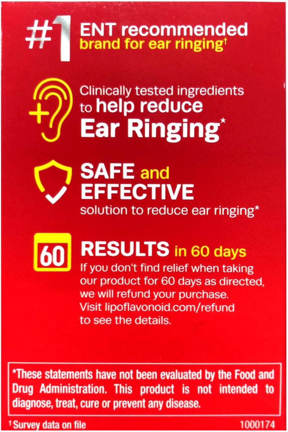 100 Count Lipo-Flavonoid Caplets Dietary Supplement for Ringing Ears