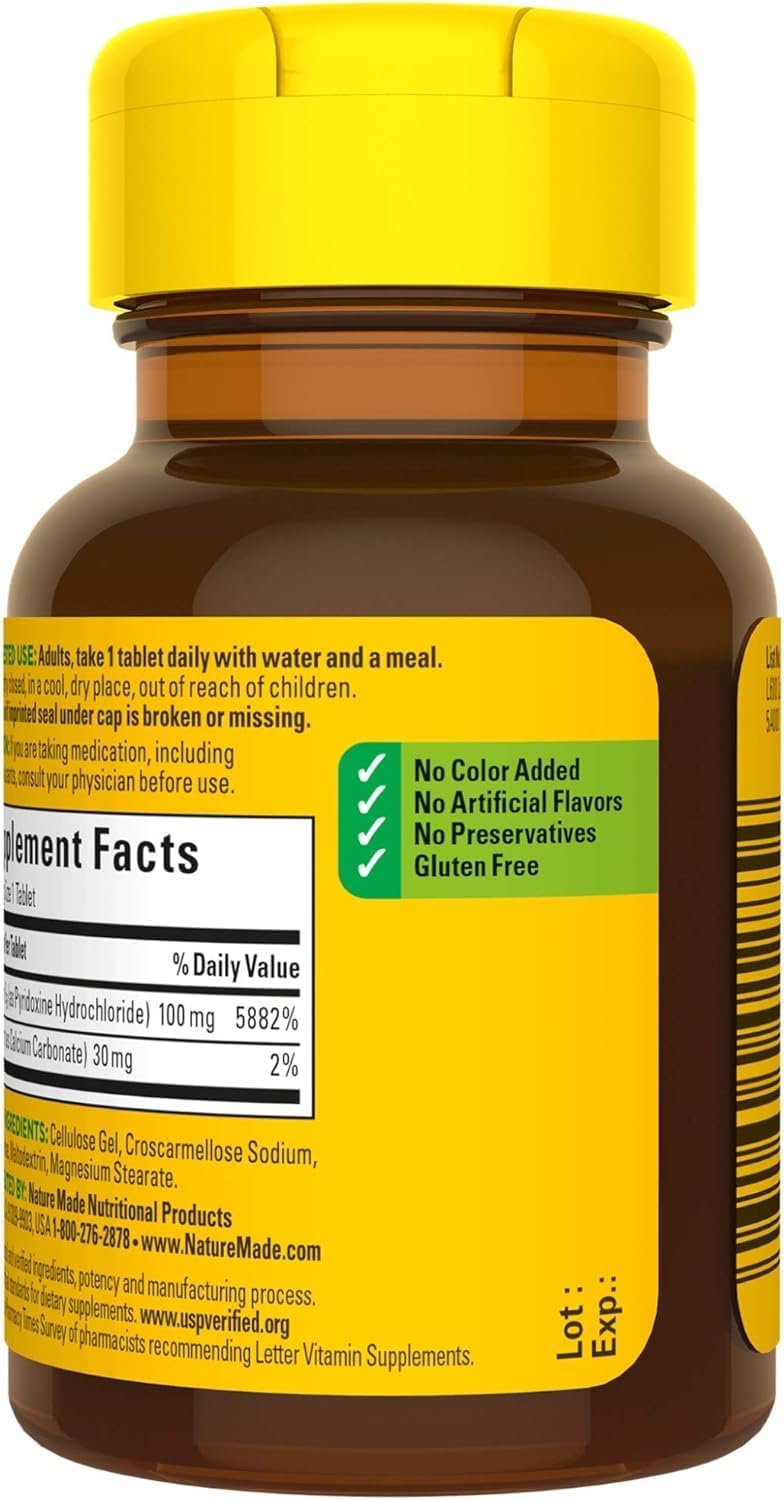 100 Count Nature Made Vitamin B6 100mg Tablets for Daily Wellness