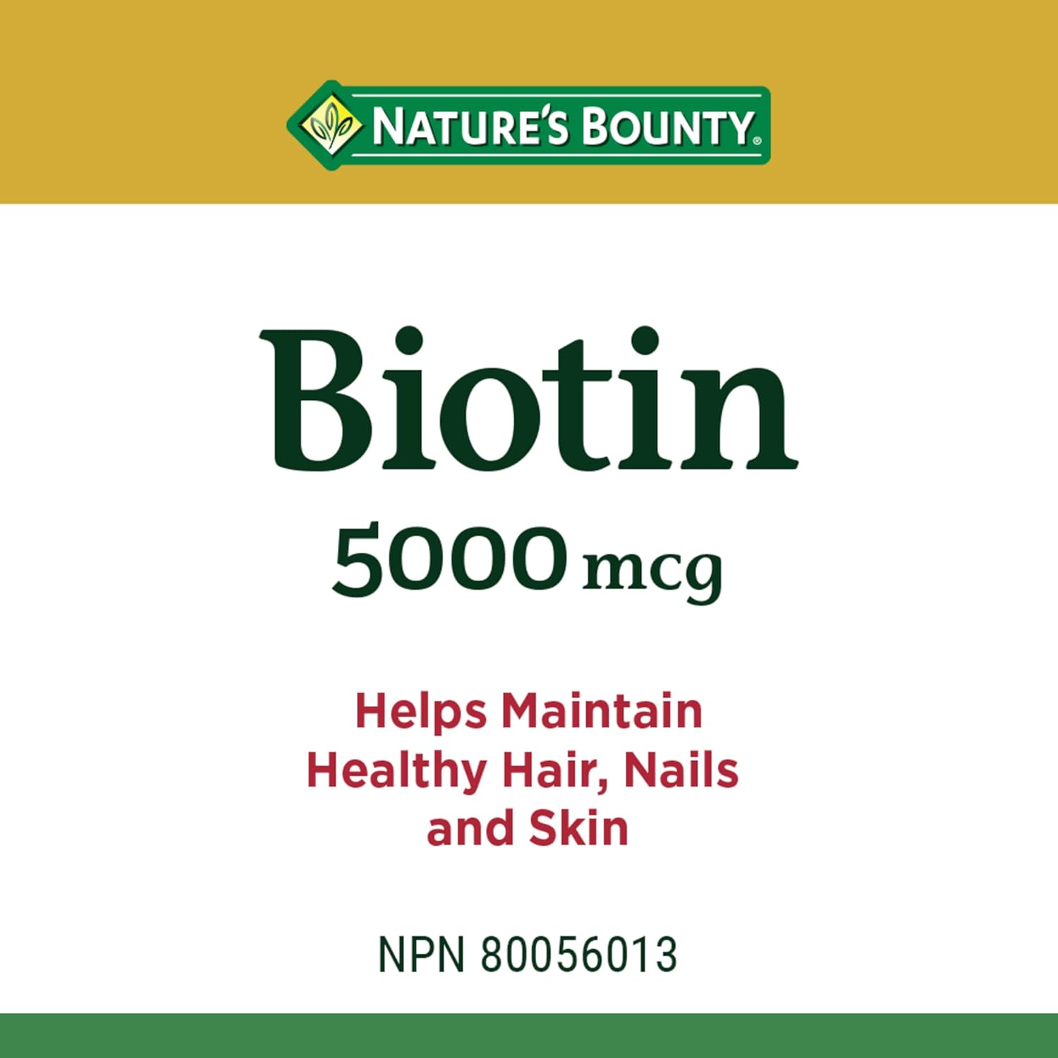 100 Count Nature's Bounty Biotin 5000mcg Dietary Supplement Bottle