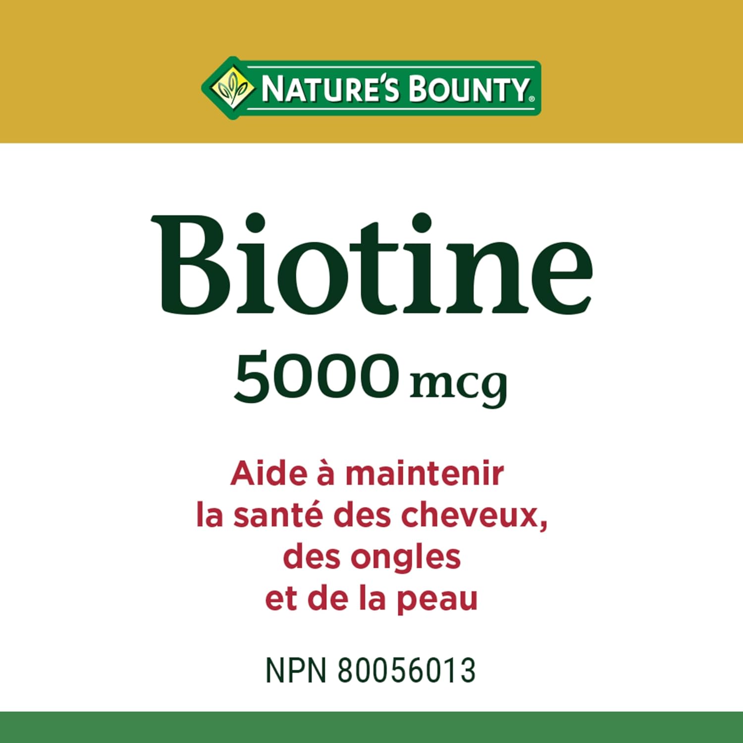100 Count Nature's Bounty Biotin 5000mcg Dietary Supplement Bottle