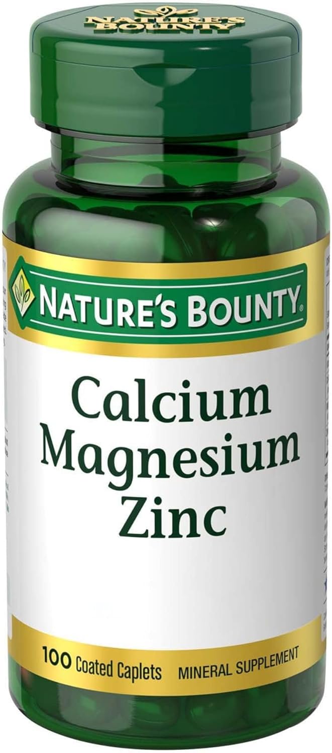 100 Count Nature's Bounty Calcium, Magnesium & Zinc Caplets for Bone Health and Immune Support