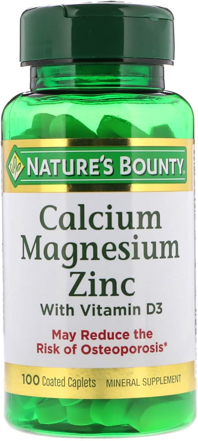 100 Count Nature's Bounty Calcium Magnesium Zinc Caplets for Bone Health & Immune Support